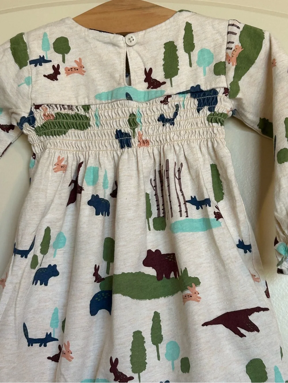 Sz3-6M Tea Collection Woodland Print Smocked Romper